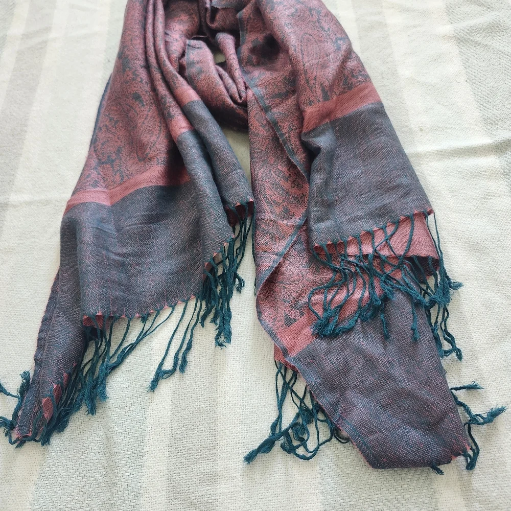 Pink & Blue Silk Pashmina Scarf Shawl - Picture 2 of 4